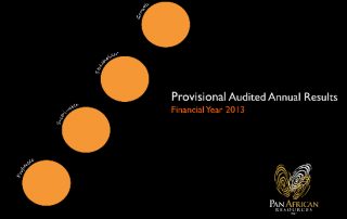4 orange circles are placed next to each other diagonally across a black background and the words "Provisional Audited Annual Results" in letters on the right hand side